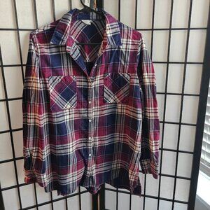 Aeropostale Women's Red White Blue Plaid Flannel Button Up Size L Fall Autumn